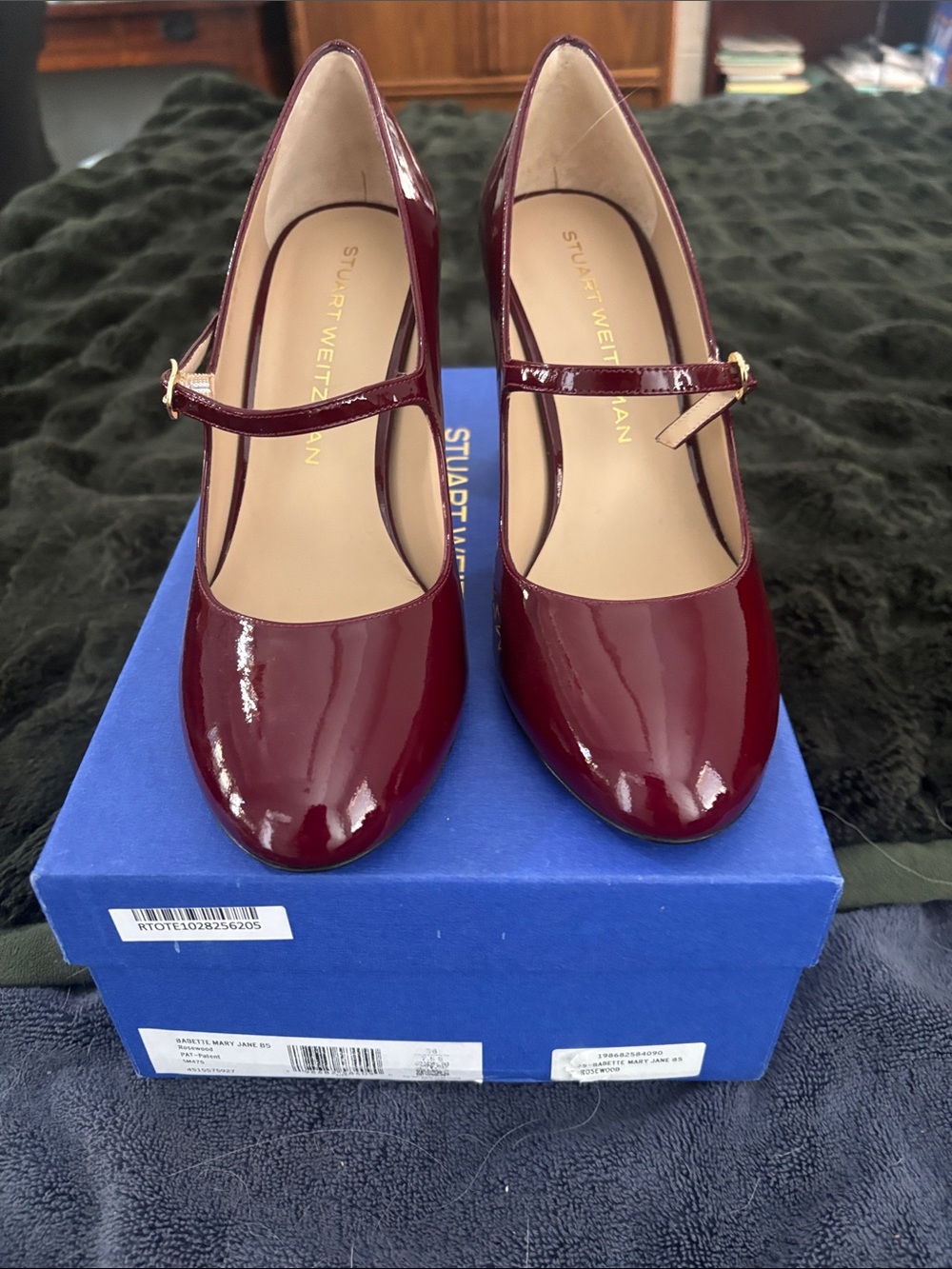 Stuart Weitzman Burgundy Patent Mary Jane Pumps with Strap